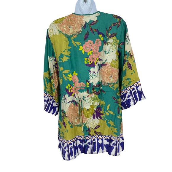 Cabi Floral Print Boho Tunic Top Button Placket 3/4 Sleeves With Tie Waist Sz S - Picture 5 of 10
